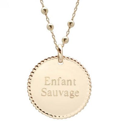 Collier maman médaille et chaîne perlées personnalisable (plaqué or) Petits trésors