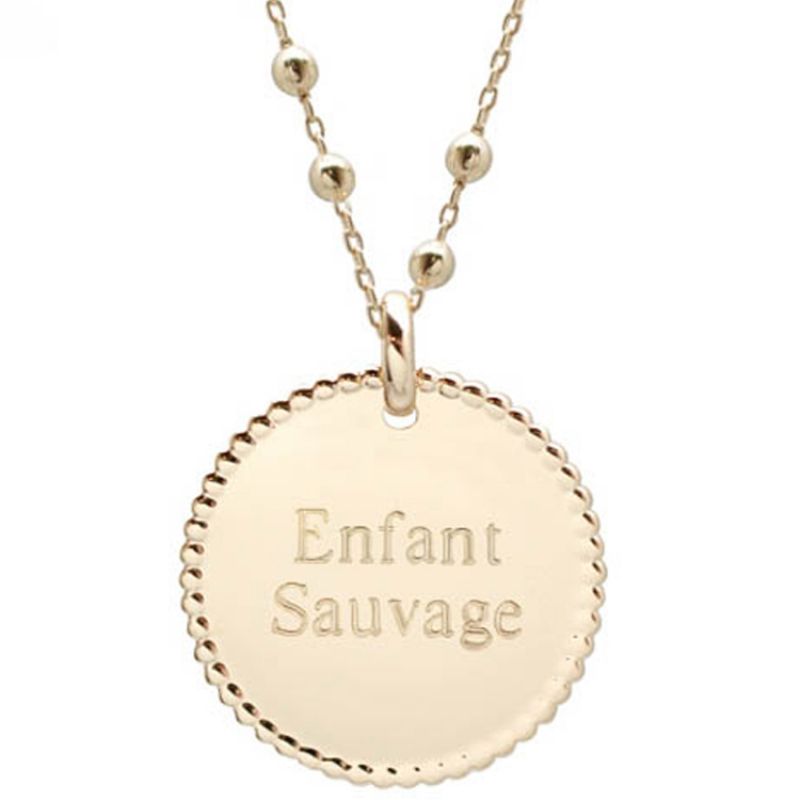 Collier maman médaille et chaîne perlées personnalisable (plaqué or) Petits trésors