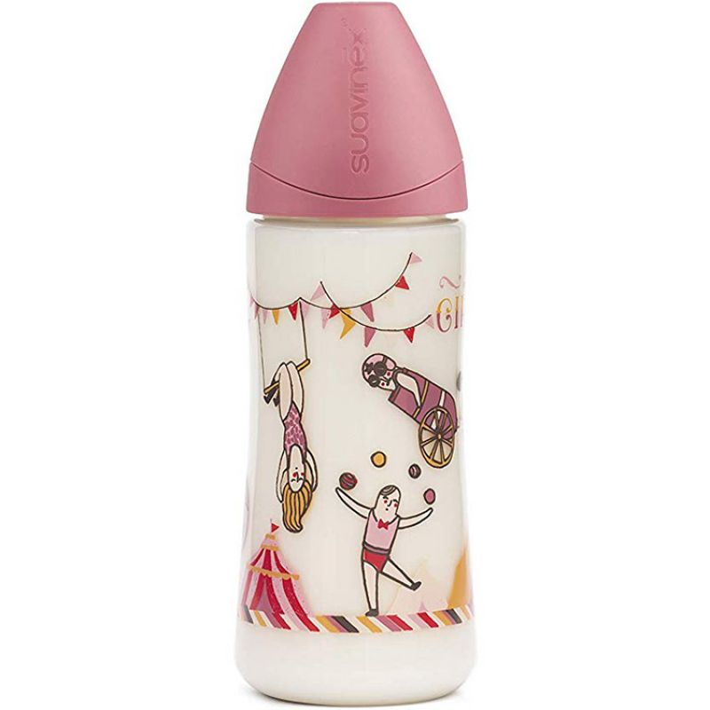 Biberon avec tétine physiologique Circus rose (360 ml) Suavinex