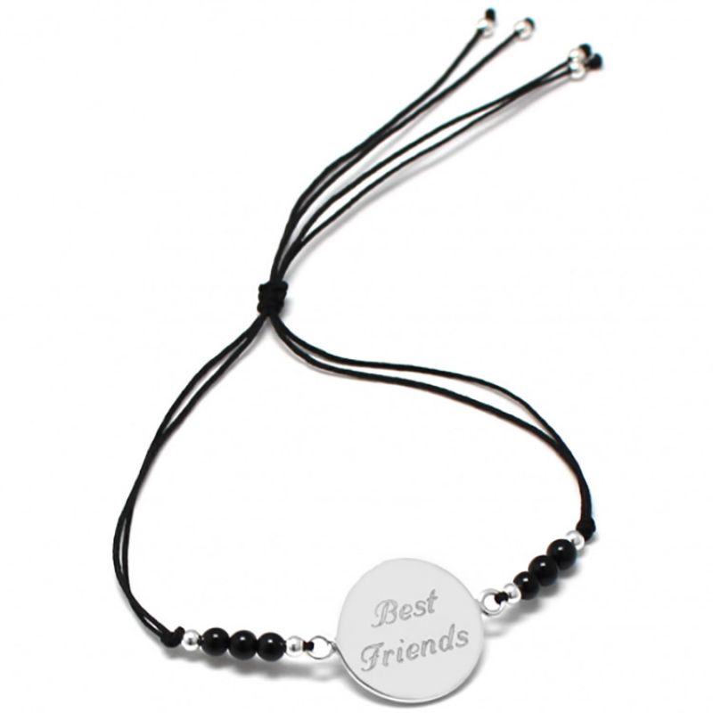 Bracelet cordon Rainbow Médaille noir personnalisable (argent 925°) Petits trésors