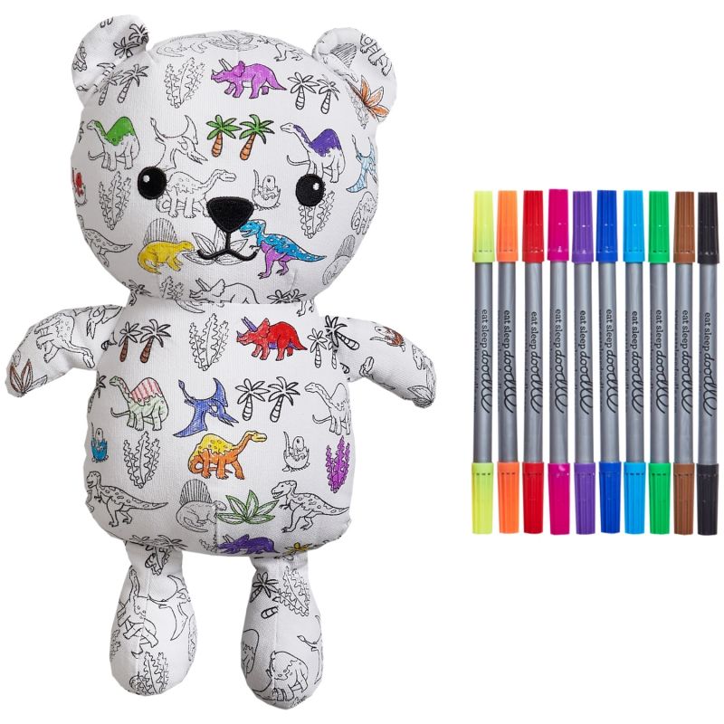 Ours en Peluche à colorier lavable et réutilisable Dino avec 10 feutres (25 cm) Eatsleepdoodle Produit 1