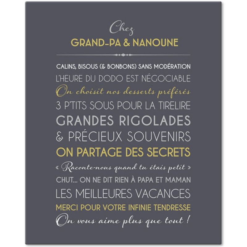 Tableau Grands-parents gris ardoise personnalisable (33 x 41 cm) Mes Mots Déco