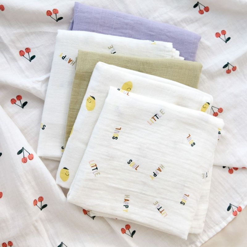 Lot de 3 langes mousseline GOTS Happy Fruits Citron (85x85 cm) Lässig Ambiance 2