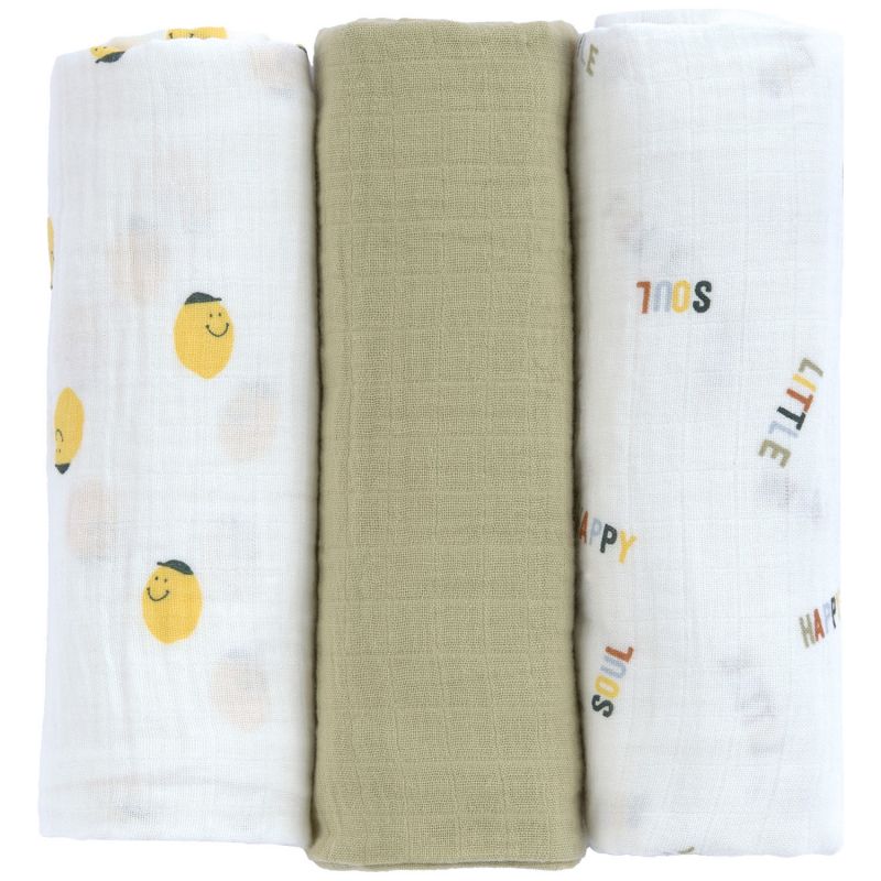 Lot de 3 langes mousseline GOTS Happy Fruits Citron (85x85 cm) Lässig Produit 3