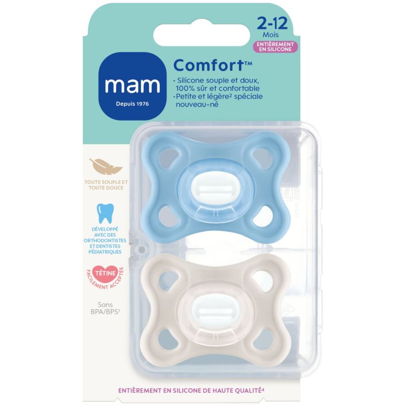 Lot de 2 sucettes Comfort Bleu en silicone (2-12 mois) MAM Produit 2