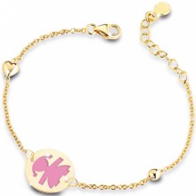 Bracelet sur chaîne Primegioie fille rond émail rose avec coeur et perle (or jaune 375°)  par leBebé
