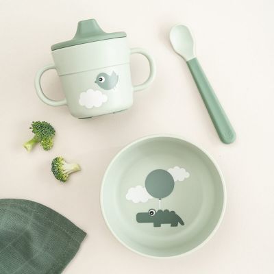 Coffret premier repas ventouse Foodie Happy clouds Vert (3 pièces) (Done by deer) - Image 2
