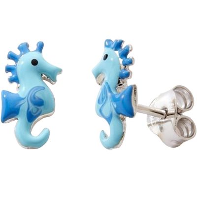 Boucles d'oreilles Hippocampe Bleu (argent 925)