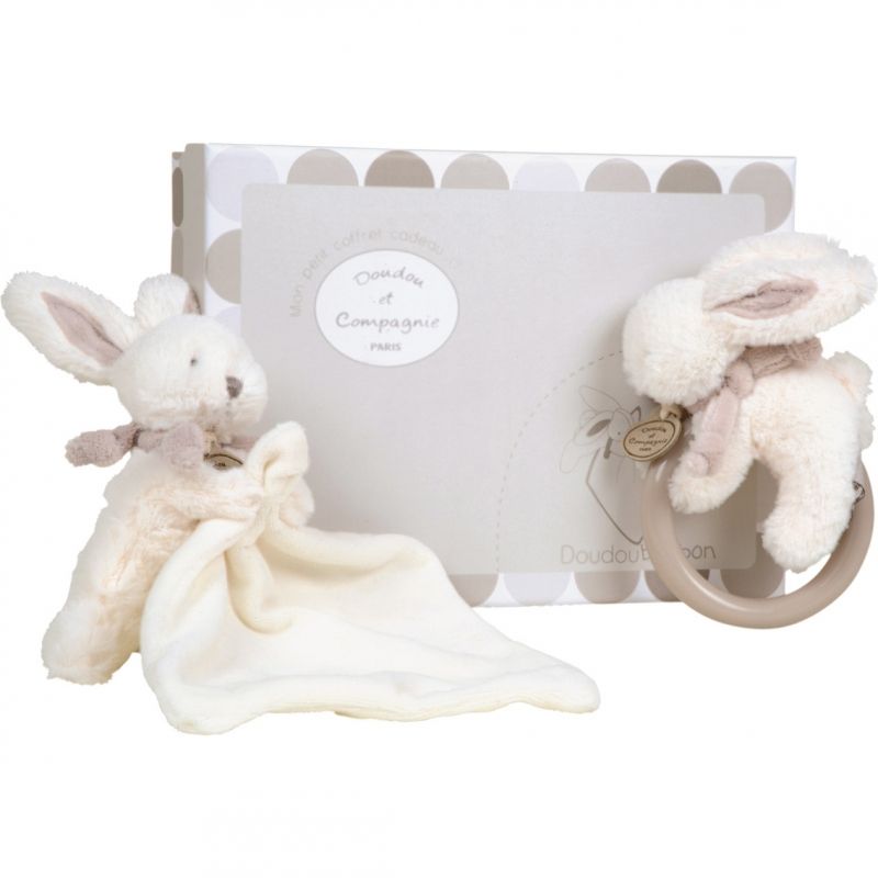 Coffret doudou et hochet Mon tout petit lapin beige Doudou et Compagnie