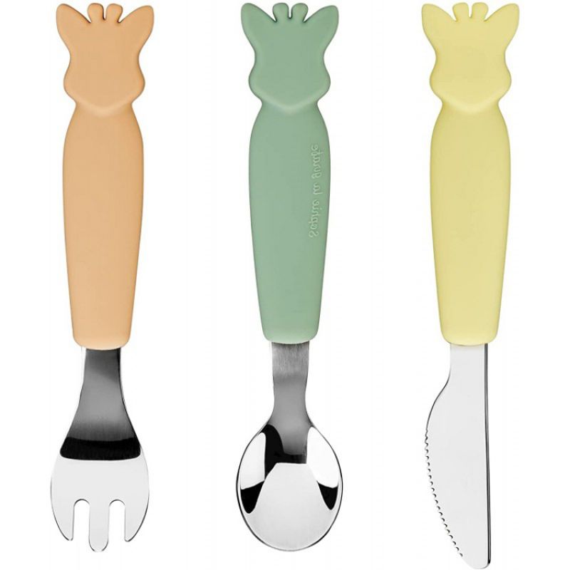 Lot de 3 couverts avec manche en silicone Pastel Sophie la girafe