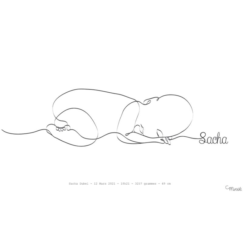 Affiche de naissance Bébé Couché A4 (personnalisable) Minoé
