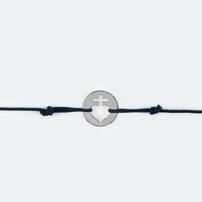 Bracelet cordon bébé médaille Mini Sacré Coeur 10 mm (or blanc 750°) Maison La Couronne
