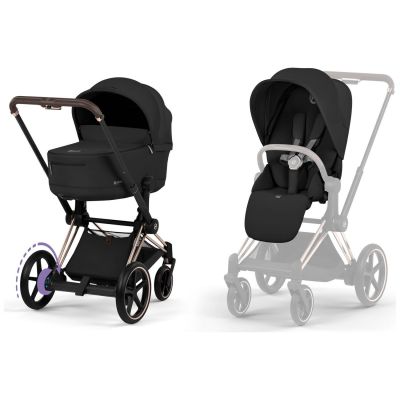 Duo e-PRIAM 2026 Poussette électrique tout-terrain avec nacelle pliable Rose Gold Sepia Black Cybex