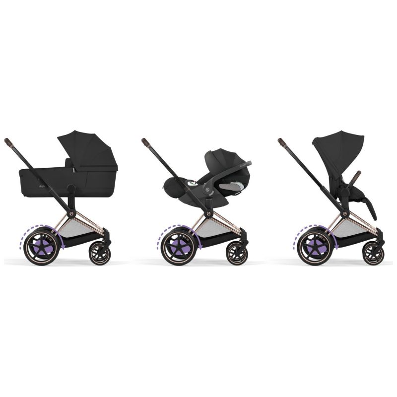 Duo e-PRIAM 2026 Poussette électrique tout-terrain avec nacelle pliable Rose Gold Sepia Black Cybex Produit 6