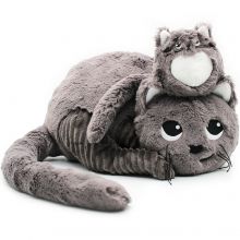 Peluche Miaou le chat maman et bébé gris (32 cm)  par Les Déglingos