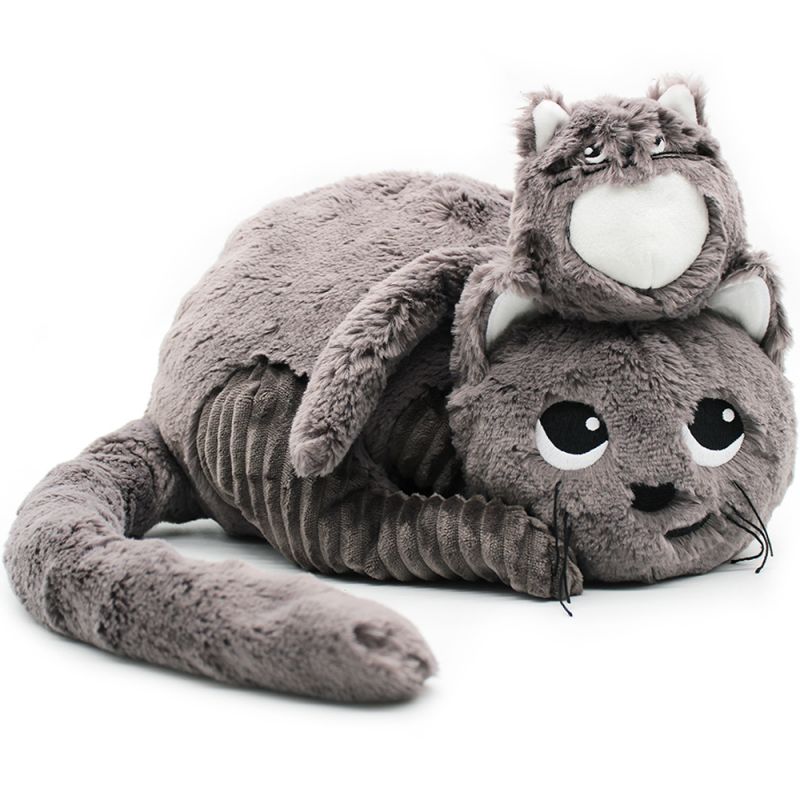 Peluche Miaou le chat maman et bébé gris (32 cm) Les Déglingos