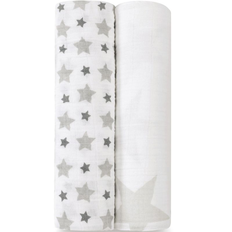 Lot de 2 maxi langes Swaddle étoiles grises Twinkle (120 x 120 cm) aden + anais