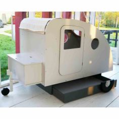 Lit enfant caravane avec coffre + timon finition laquée (coloris au choix)