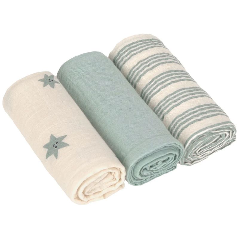 Lot de 3 langes mousseline Tiny Team vert granit (60x60 cm) Lässig Produit 1