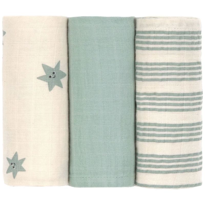 Lot de 3 langes mousseline Tiny Team vert granit (60x60 cm) Lässig Produit 2