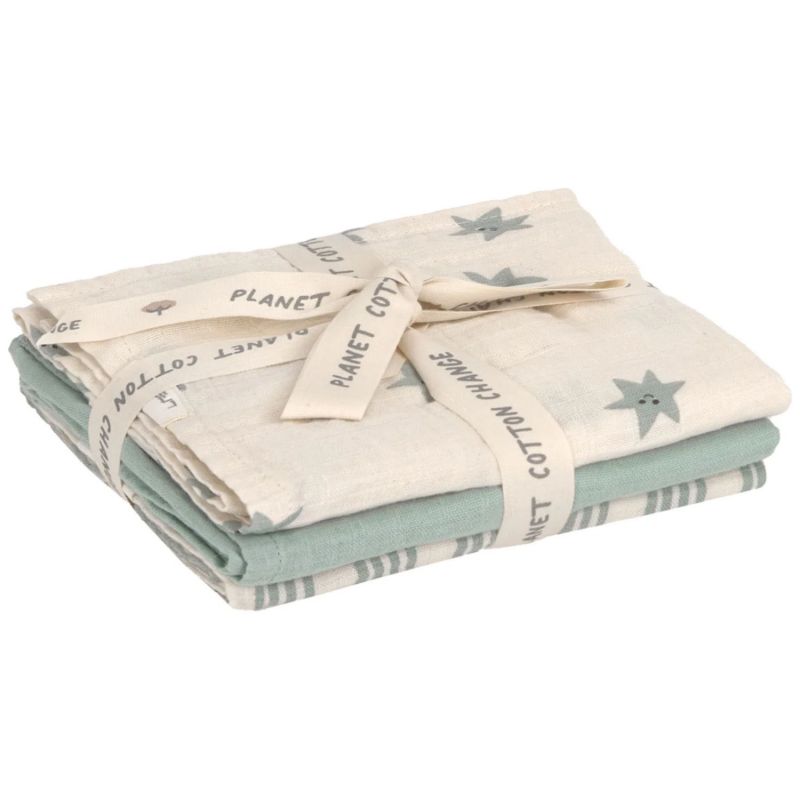 Lot de 3 langes mousseline Tiny Team vert granit (60x60 cm) Lässig Produit 3