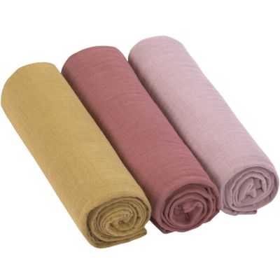 Lot de 3 langes en mousseline de coton rose (85 x 85 cm)