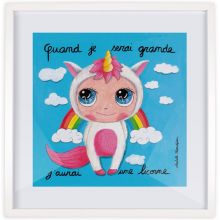 Affiche encadrée Quand je serai grande j'aurai une licorne (50 x 50 cm )  par Isabelle Kessedjian