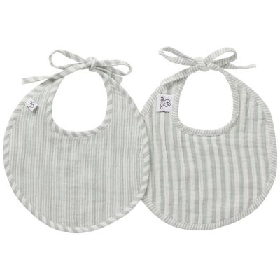 Lot de 2 bavoirs naissance en gaze de coton rayé vert de gris