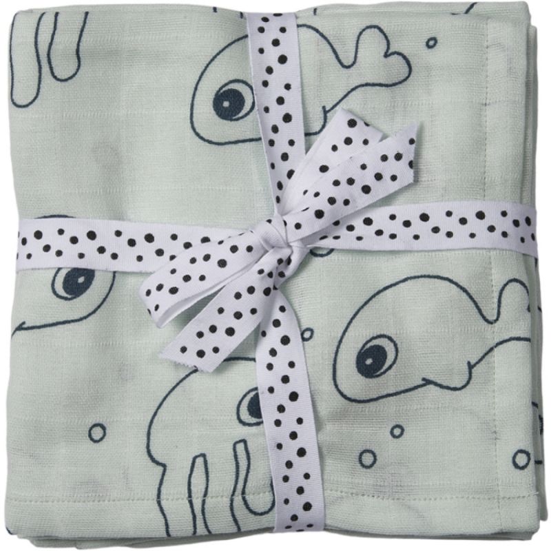 Lot de 2 langes Sea Friends bleu clair (70 x 70 cm) Done by Deer