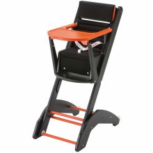 Chaise haute multipositions Twenty one Evo en bois massif laqué noir et orange  par Combelle