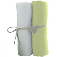 Lot de 2 draps housses blanc et vert (60 x 120 cm)  par Babycalin