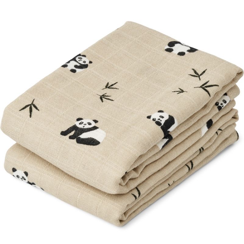 Lot de 2 langes en coton bio Lewis Panda play sea shell mix (65 x 65 cm) Liewood