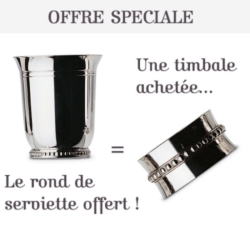 OFFRE SPECIALE : Timbale Perles argent 925° + Rond de serviette offert Ercuis