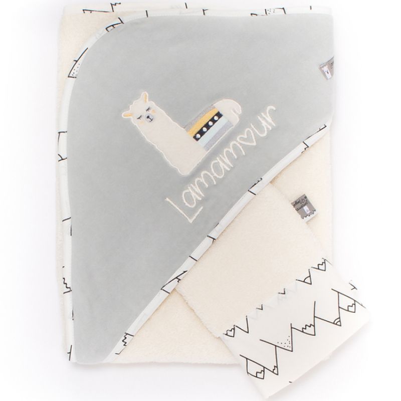 Cape de bain + gant gris Lamamour (75 x 80 cm) Maison Nougatine