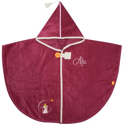 Poncho de bain souris framboise personnalisable (0-5 ans)