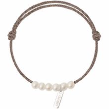Bracelet bébé Baby little treasures cordon taupe 6 perles blanches 3 mm (or blanc 750°)  par Claverin