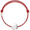 Bracelet cordon Coeur et perle rouge (or blanc 750°) - Claverin