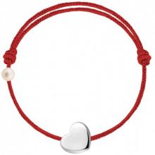 Bracelet cordon Coeur et perle rouge (or blanc 750°)  par Claverin