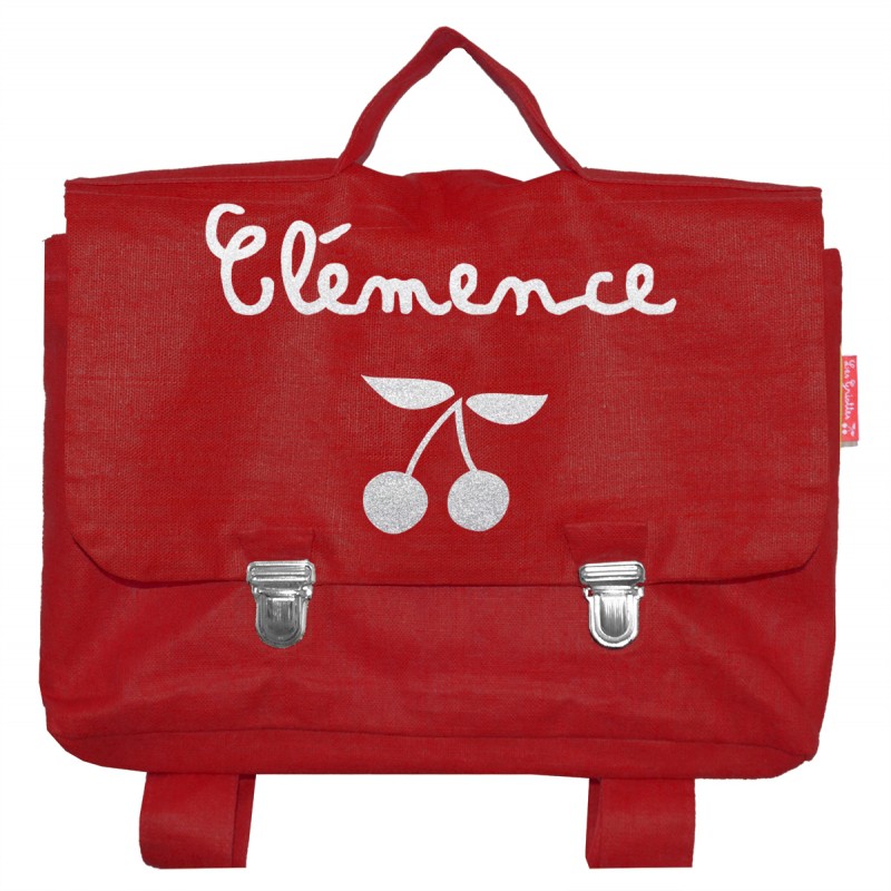 Cartable en lin rouge (personnalisable) Les Griottes