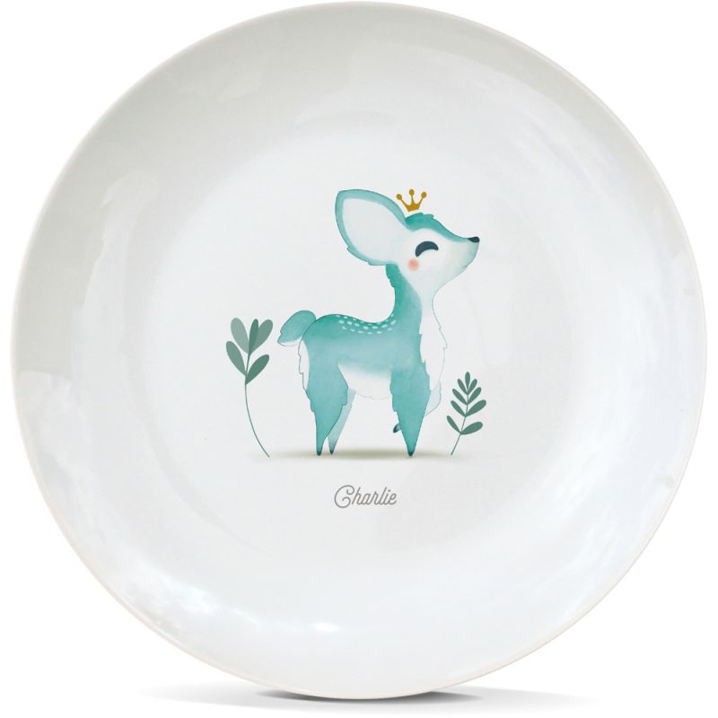 Assiette en porcelaine Faon bleu (personnalisable) Gaëlle Duval