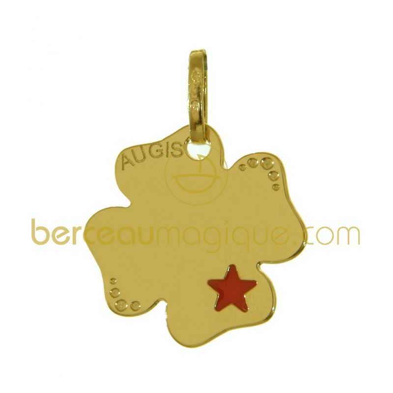 Pendentif Trèfle laqué rouge (Or jaune) Maison Augis