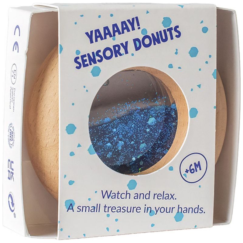 Hochet sensoriel Calm Donut bleue Petit Boum Packaging 3