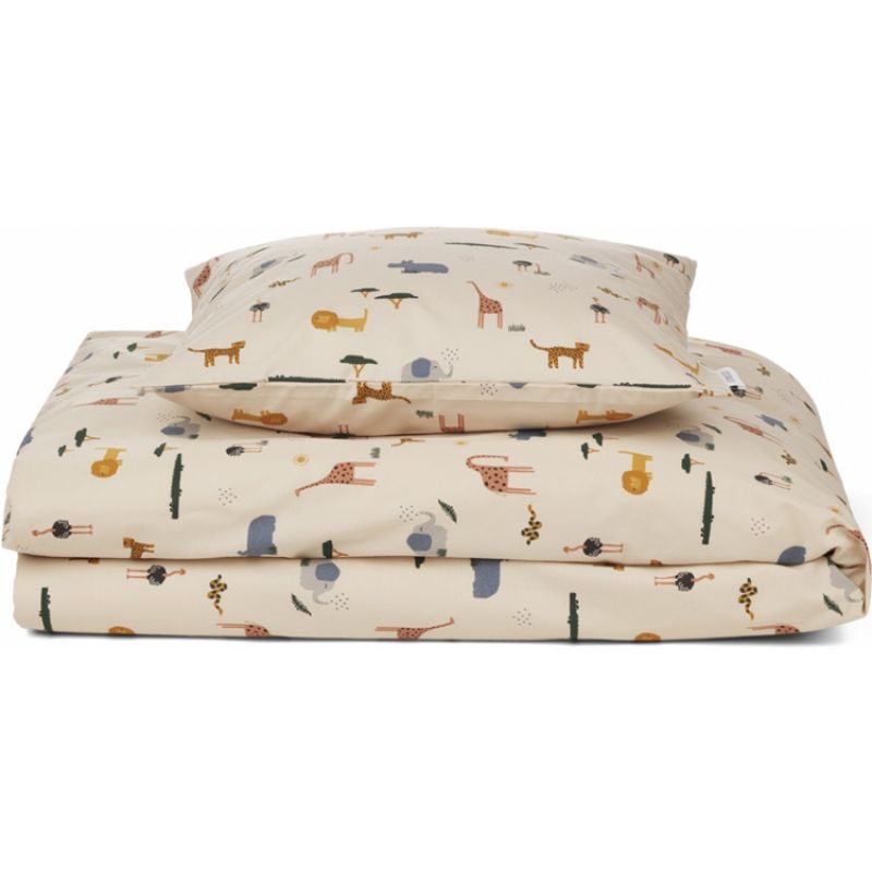 Parure de lit en coton bio Ingeborg Safari sandy mix (100 x 140 cm) Liewood