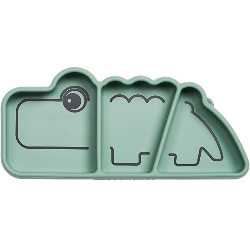Assiette à compartiments antidérapante silicone Croco vert - Reconditionné Done by Deer