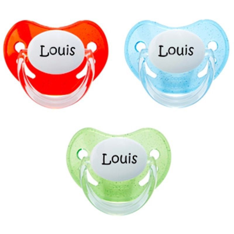Lot de 3 sucettes physiologiques personnalisables Nature vert, bleu et rouge (0-6 mois) Baby Tute