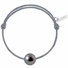 Bracelet enfant Baby Pearly cordon gris cendré perle de Tahiti 7mm (or blanc 750°)  par Claverin