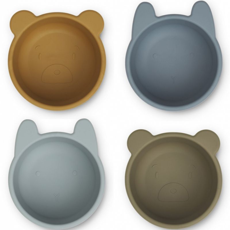 Lot de 4 mini bols en silicone Malene Golden caramel-Blue multi mix (8 cm) Liewood