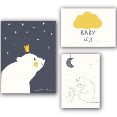 Set Posters pour chambre de bébé 3 pièces (sans cadre) - 50x70 cm