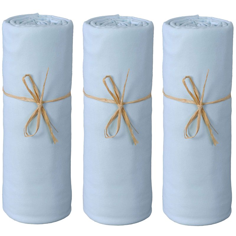 Lot de 3 draps housses en coton bio bleu ciel (70 x 140 cm) P'tit Basile