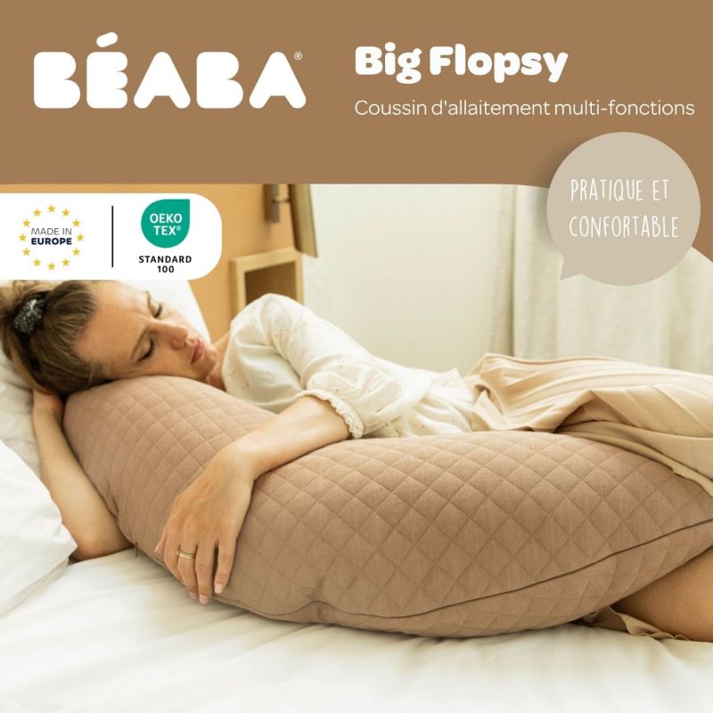 Coussin de grossesse et allaitement Big Flopsy Fleur de coton Cacao Béaba Ambiance 8